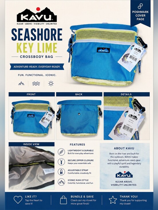 Kavu Handbags - NWT KAVU Seashore Bag Key Lime Blue Green Mesh Crossbody Shoulder Festival Bag